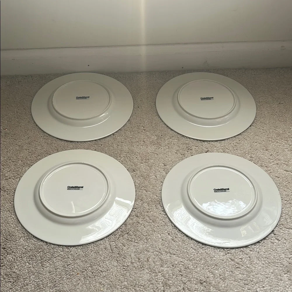 Set of 4 NWOT Crate & Barrel Blue Rim Salad Plates – 8.5” Modern Stoneware